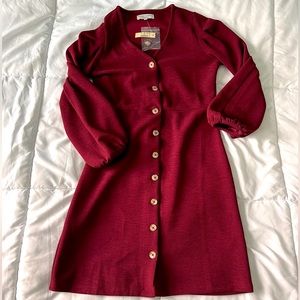Button front, balloon sleeve  Maroon V-Neck  Women's Size small New with Tags